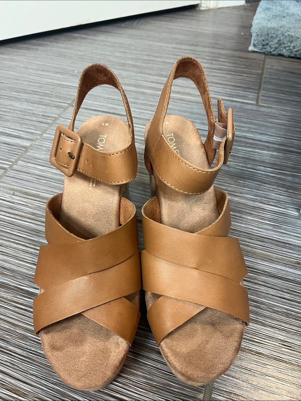 Toms Tan Leather Crisscross Slingback Sandals